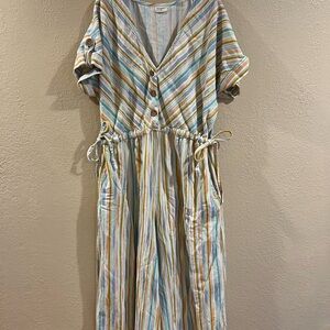 Cost Plus World Market Striped Button-Down Jumpsuit